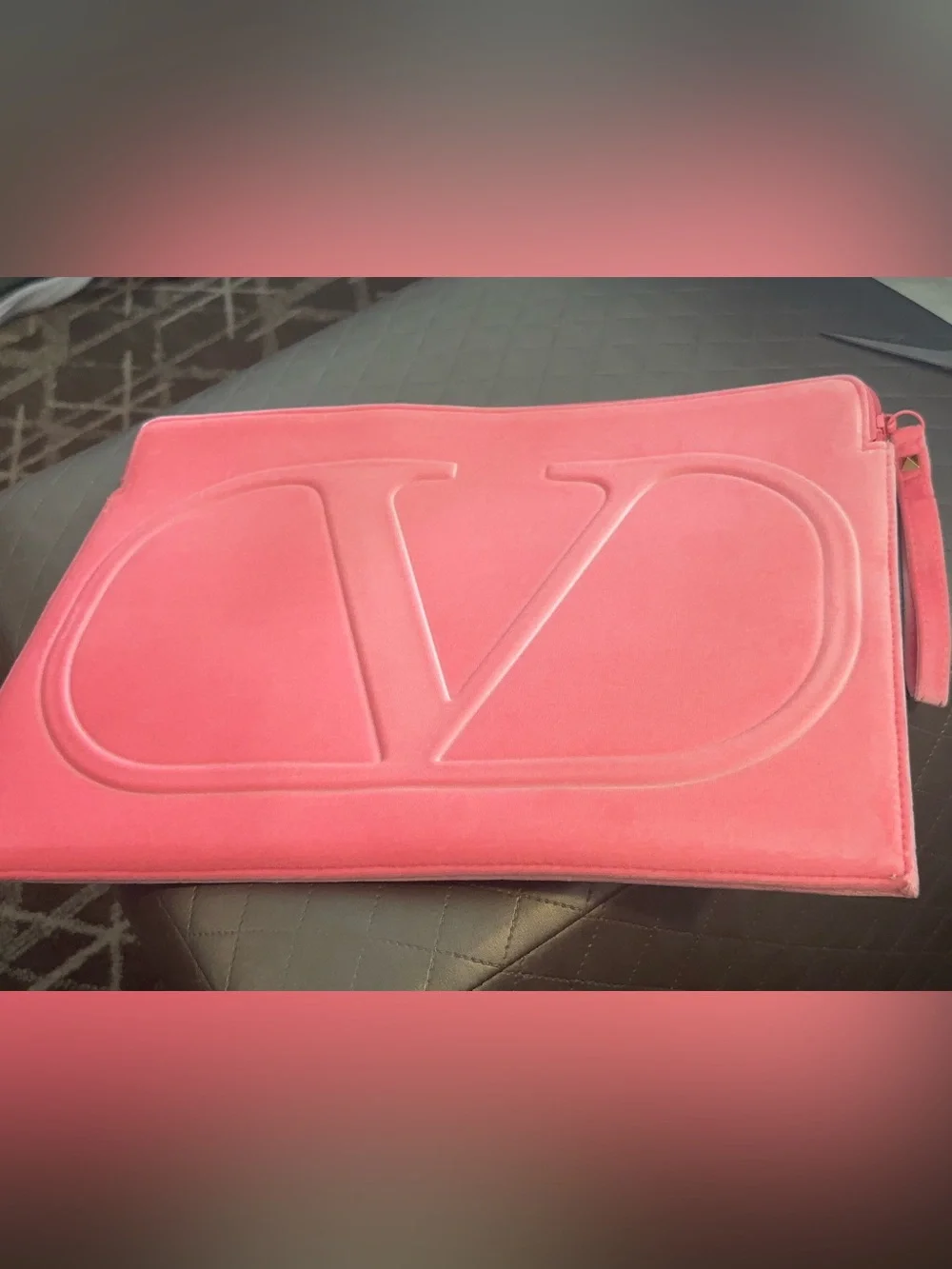 Valentino Coral Pink Embossed V Logo large Soft Velvet Laptop Sleeve